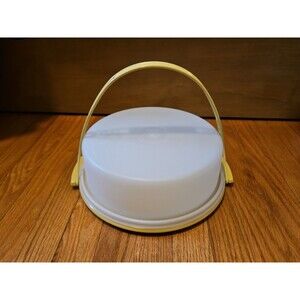 Vintage Tupperware Pie Cake Keeper Carrier 719-2 Harvest Gold With Handle